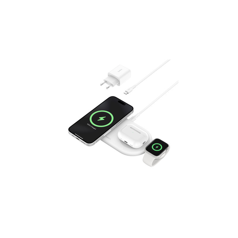 Belkin 3v1 Qi2 15W Magnetic Charging Pad, white