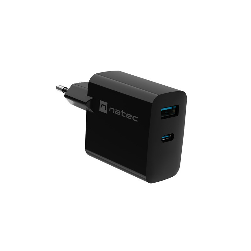 Univerzálna USB nabíjačka Natec RIBERA GaN 65W, 1X USB-A, 1X USB-C, Čierna