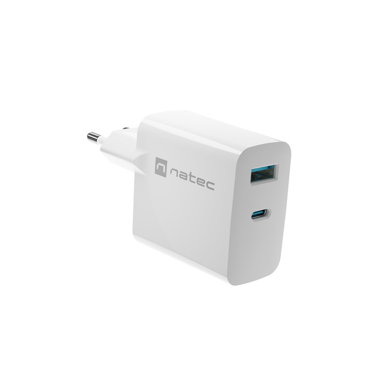 Univerzálna USB nabíjačka Natec RIBERA GaN 1X USB-A + 1X USB-C 65W, Biela