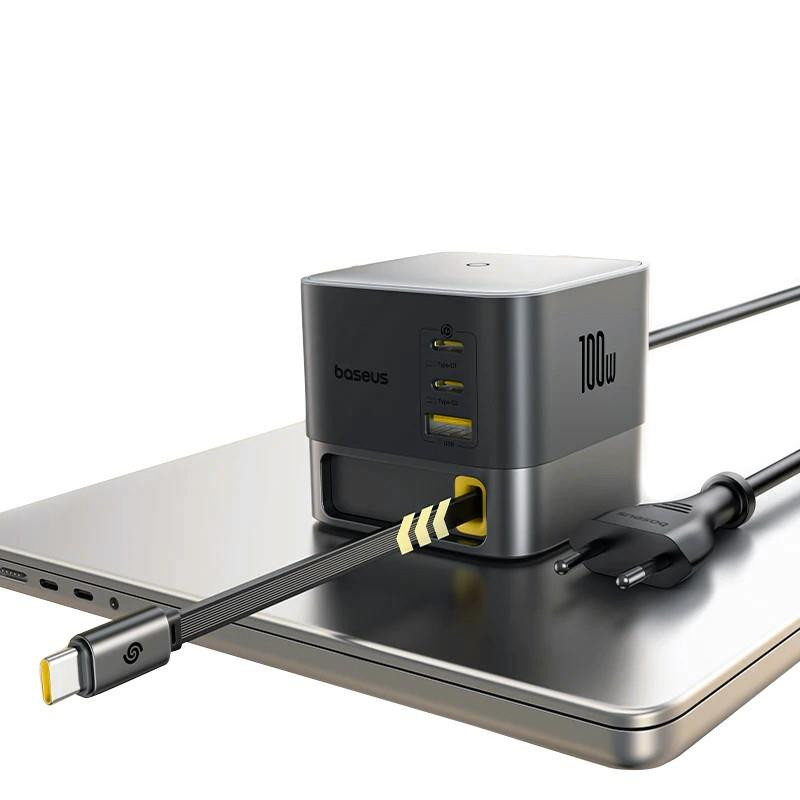 Baseus Nabíjacia stanica Super GaN Charger 100W, 3x USB-C, USB-A 1m kábel čierna