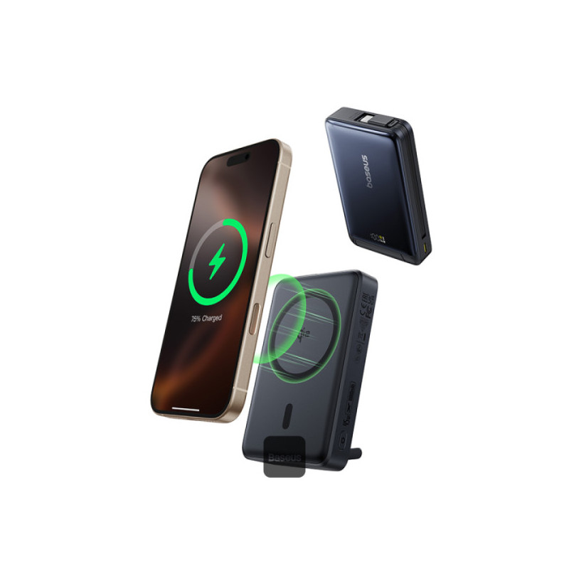 Baseus Powerbanka PicoGo Qi2 10000mAh 45W s káblom USB-C čierna