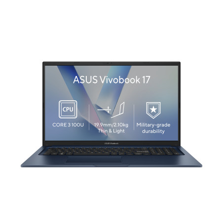 ASUS Vivobook 17/X1704VA-AU986Z/3-100U/17,3''/FHD/8GB/512GB/Intel int/bez OS/Blue/2R