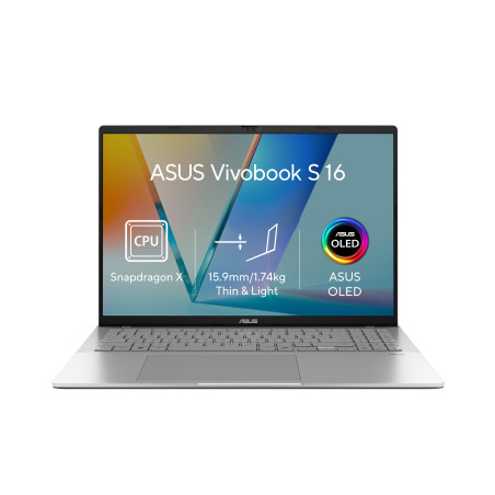 ASUS Vivobook S16/S3607QA-OLED111WZ/SD-X1-26-100/16''/WUXGA/32GB/512GB/Adreno/W11H/Silver/2R