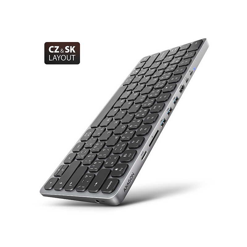 AXAGON HMC-KB-CS, USB 5Gbps húb s klávesnicou CZ/SK, HDMI 4K/60Hz, 3x USB-A, SD/mSD, audio, PD 100W