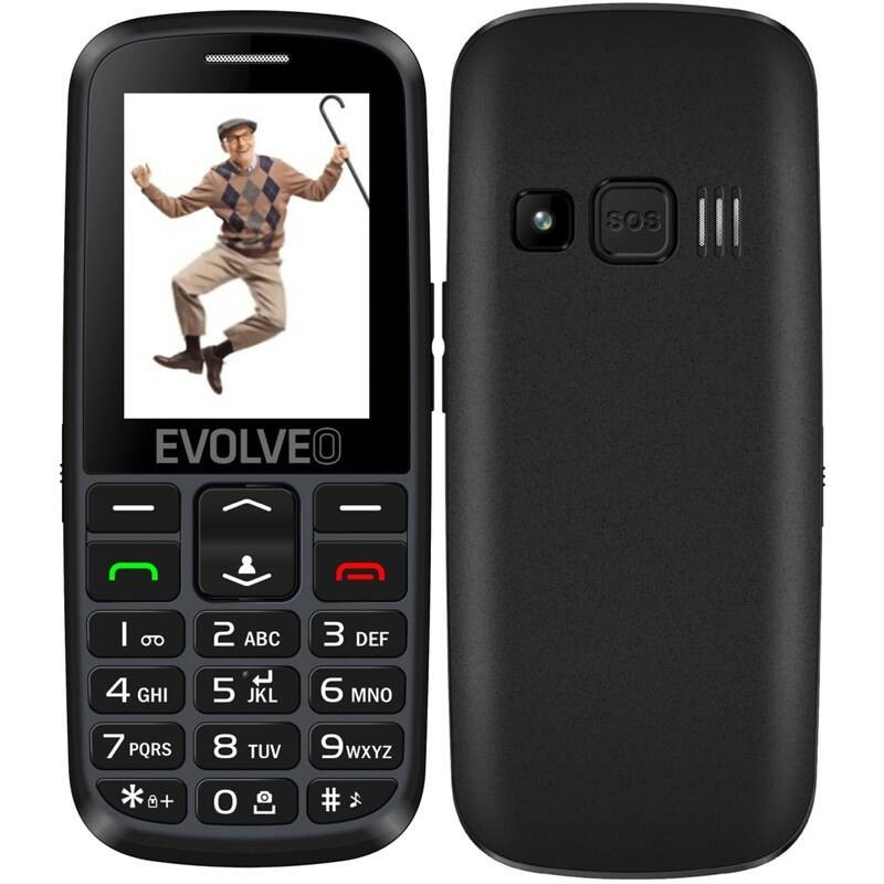 EVOLVEO EasyPhone EG, telefón pre seniorov, nabíjací stojan a adaptér, čierny