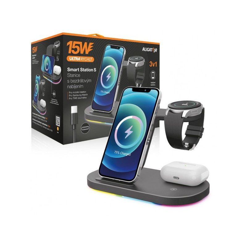 Aligator Stanica Smart Station S s bezdrôtovým nabíjaním 3v1, 15W