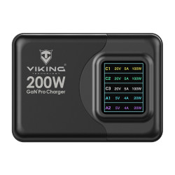 Viking USB GaN charger 200W PD PRO/sieťový adaptér/Output:3xUSB-C,2xUSB-A/Rýchlo nabíjania/