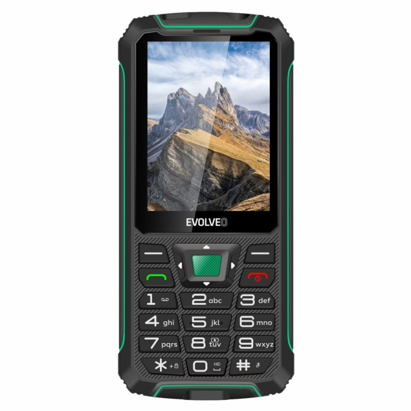 EVOLVEO StrongPhone W4, IP68 odolný Dual SIM telefón, 2,8'' LCD, 2500mAh, Powerbanka, černo-zelený