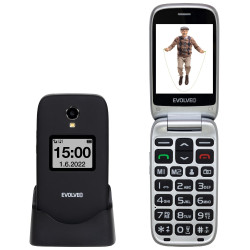EVOLVEO EasyPhone FS, vyklápací telefón 2.8'' pre seniorov s nabíjacím stojanom (čierna farba)