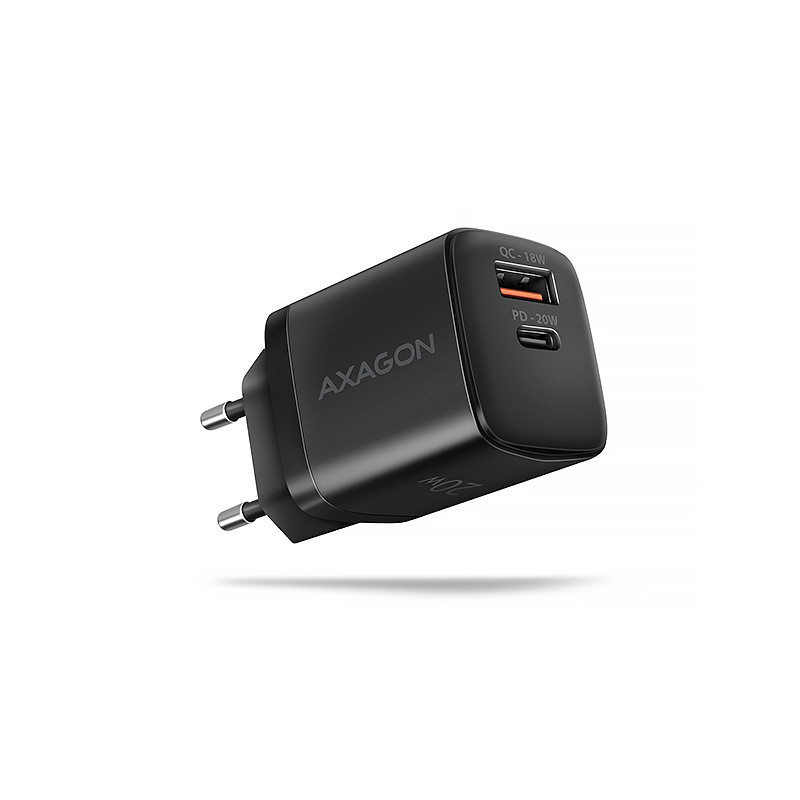 AXAGON ACU-PQ20 nabíjačka do siete 20W, 2x port (USB-A + USB-C), PD3.0/PPS/QC4+/AFC/Apple, čierna