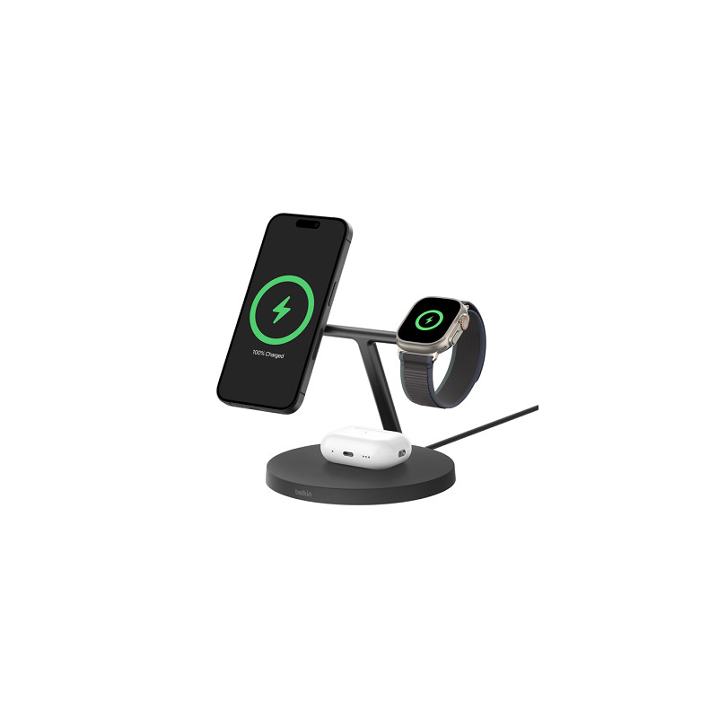 Belkin BOOST CHARGE PRE Qi2, 15W 3v1 stojan s Apple watch fast charge, čierny