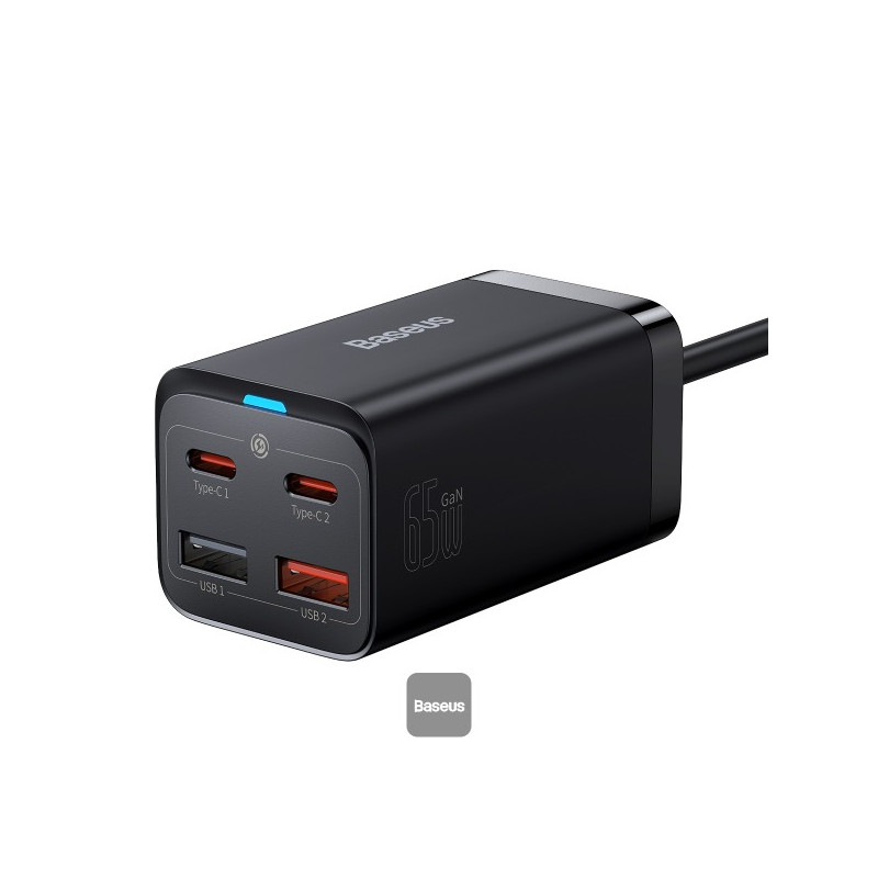 Baseus rýchlonabíjačka do siete GaN3 Pro, 2x USB-C, 2x USB 65W čierna
