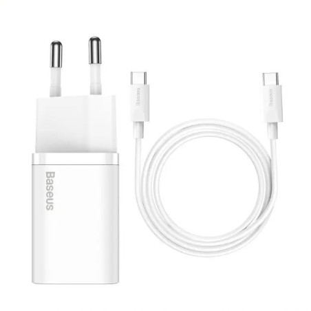Baseus rychlonabíjačka do siete Super Si USB-C PD QC 25W (s káblom USB-C na USB-C) biela