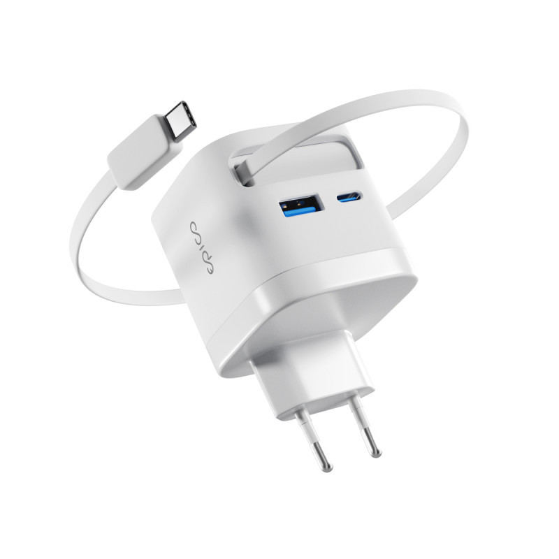Epico UltraBoost Retractable GaN 65W adaptér EA65c so zabudovaným káblom