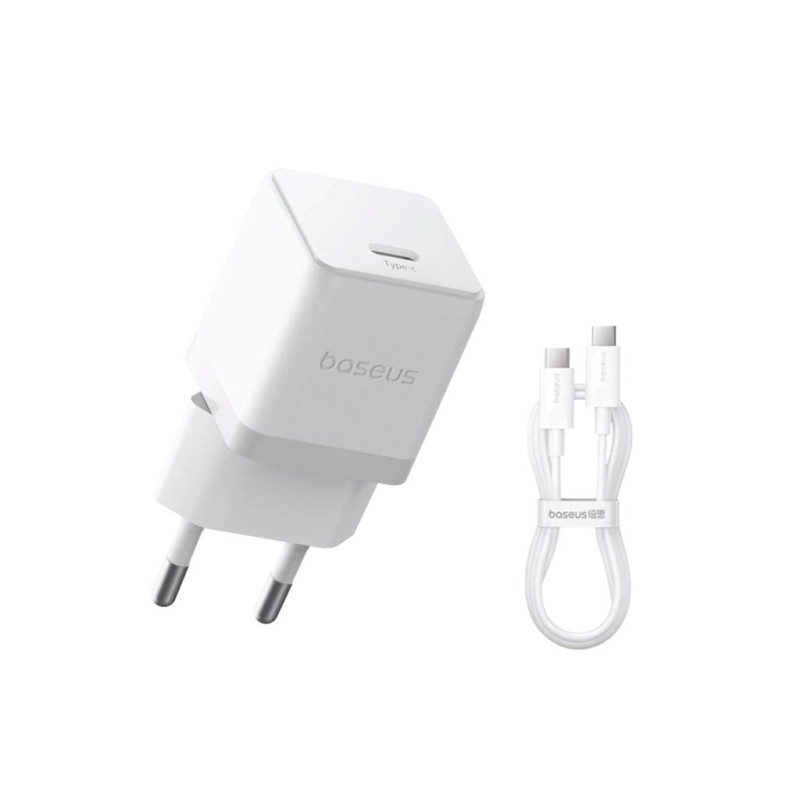 Baseus Palm Fast Nabíjačka USB-C 20W + Dátový Kabel USB-C/USB-C 1m White