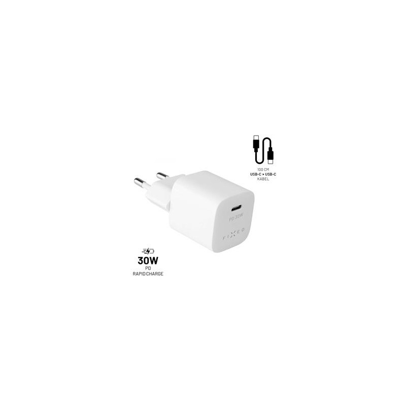 FIXED nabíjačka, USB-C, USB-C/USB-C kábel, 1m, 30W