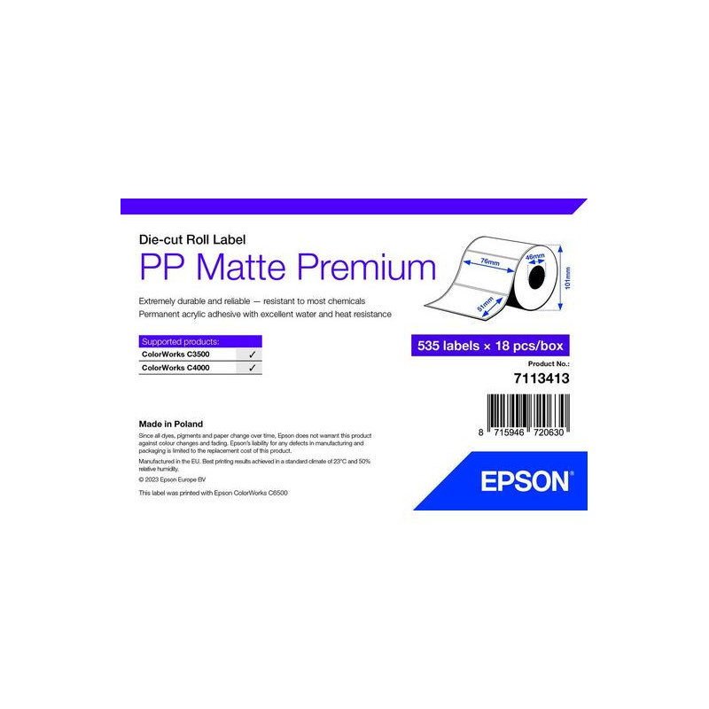 PP Matte Label Premium, 76mm x 51mm, 535 Labels