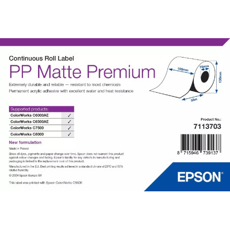 EPSON PP Matte Label Premium, Continuous Roll, 105mm x 55m
