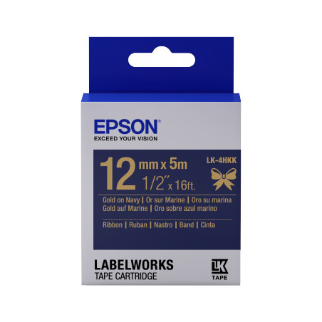 Epson zásobník so štítkami - saténový pásik, LK-4HKK, zlatá / námornícka modrá, 12 mm (5 m)