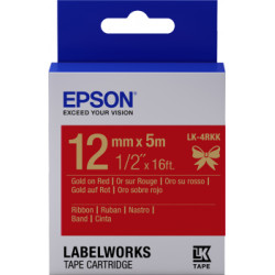 Epson zásobník so štítkami – saténový pásik, LK-4HKK, zlatá/červená, 12 mm (5 m)