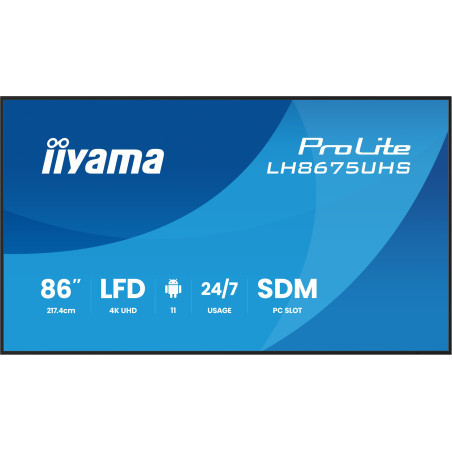 86'' iiyama LH8675UHS-B2AG: IPS, 4K, 24/7, Android 11