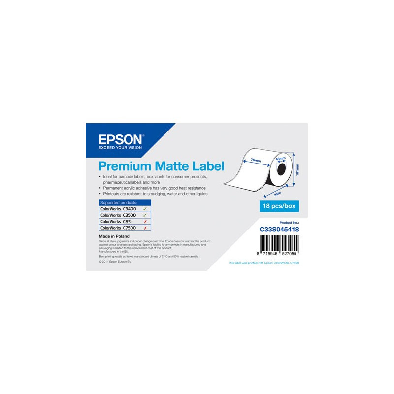 Premium Matte Label Cont.R, 76mm x 35m, MOQ 18ks