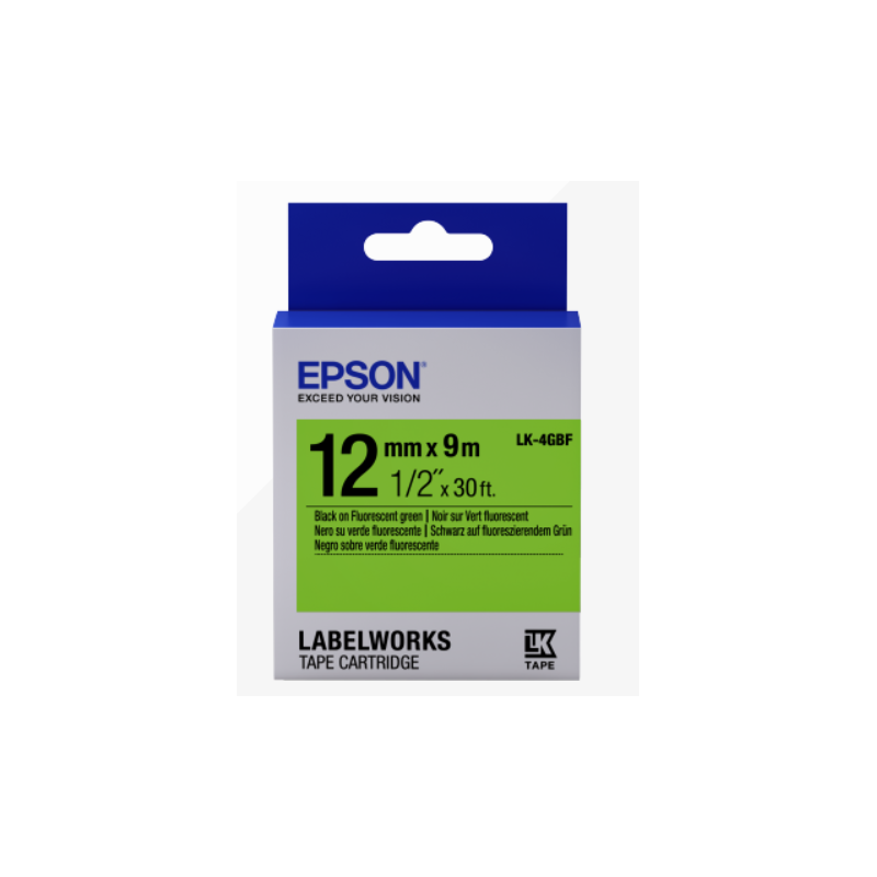 Epson Label Cartridge Fluorescent LK-4GBF Black/Green 12mm (9m)