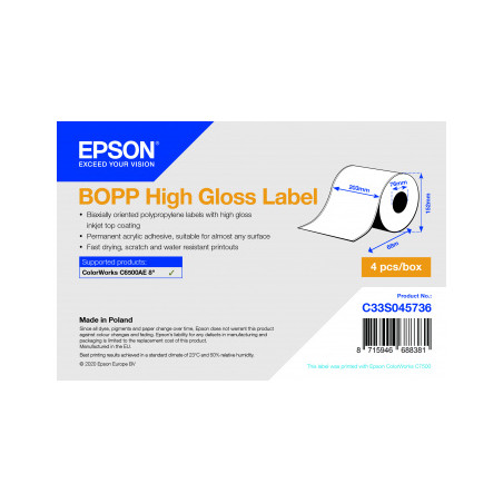 BOPP High Gloss Label Cont.R, 203mm x 68m