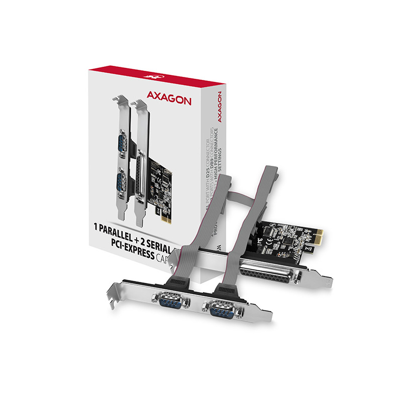 AXAGON PCEA-PSN, PCIe radič - 1x paralelný (LPT) + 2x sériový port (RS232) 250 kbps, vr. LP