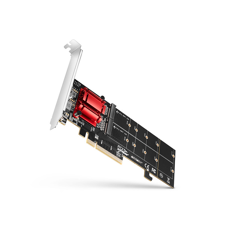 AXAGON PCEM2-ND, PCIe x8 radič - 2x M.2 NVMe M-key slot, RAID, podpora dosiek bez bifurkácie, vr. LP