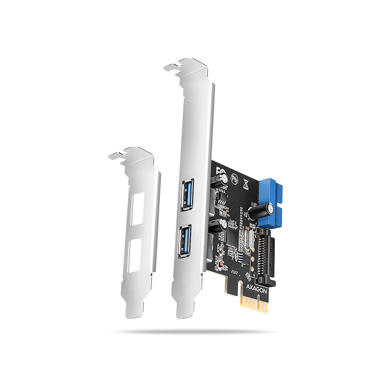 AXAGON PCEU-232RS, PCIe radič, 2+2x USB 5Gbps port, SATA napájanie, Renesas PD720201, SP & LP