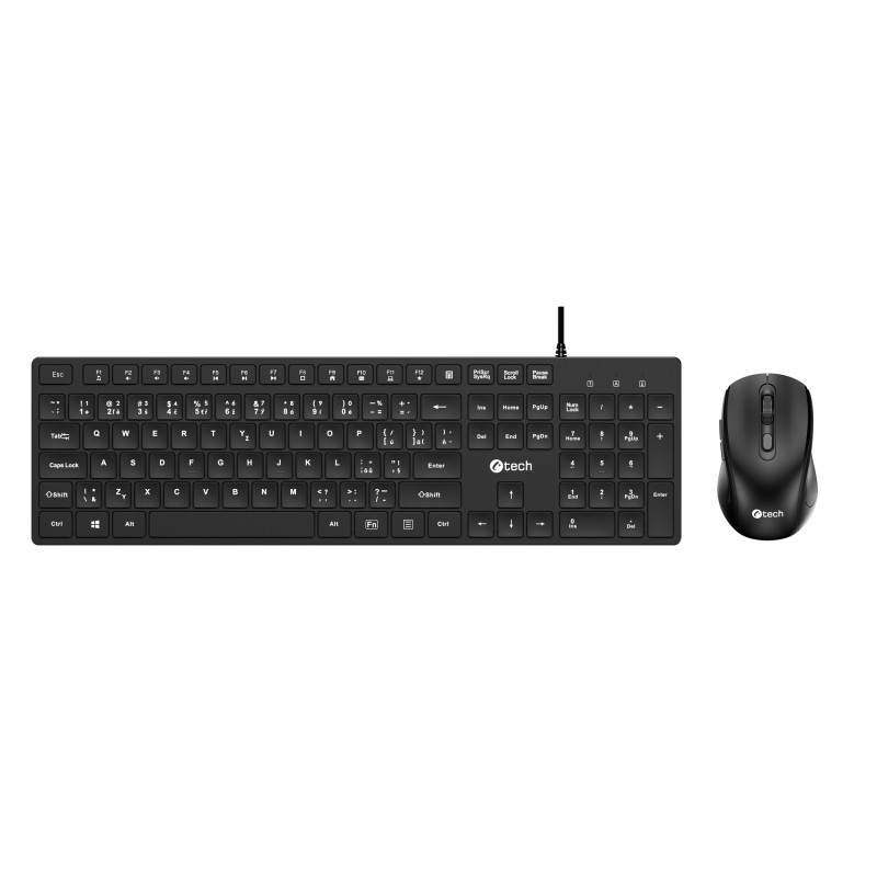 Klávesnica C-TECH KBM-108, drôtový combo set s myšou, multimediálna, USB, CZ/SK