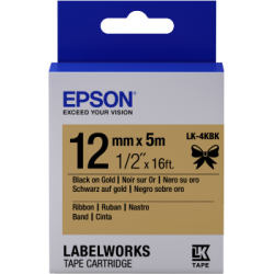Epson zásobník so štítkami – saténový pásik, LK-4KBK čierna / zlatá, 12 mm (5 m)