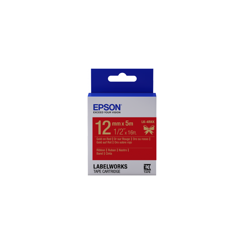 Epson zásobník so štítkami – saténový pásik, LK-4HKK, zlatá/červená, 12 mm (5 m)