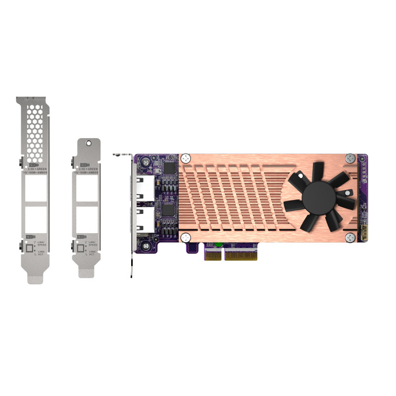 QNAP QM2 series, 2 x PCIe 2280 M.2 SSD slots, PCIe Gen3 x 4, 2 x Intel I225LM 2.5GbE NBASE-T port