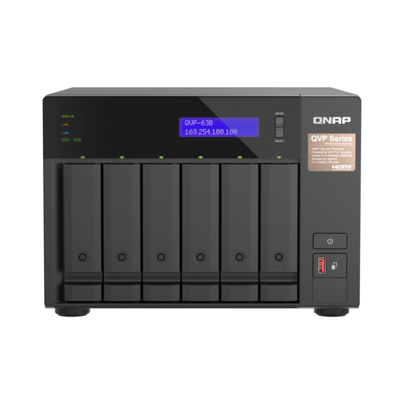 QNAP NVR QVP-63B (4core 4,3GHz, 16GB RAM, 6xSATA, 2xGbE, 2xM.2 NVMe Gen4, 2xPCIe, kamery: 8 (max 36)