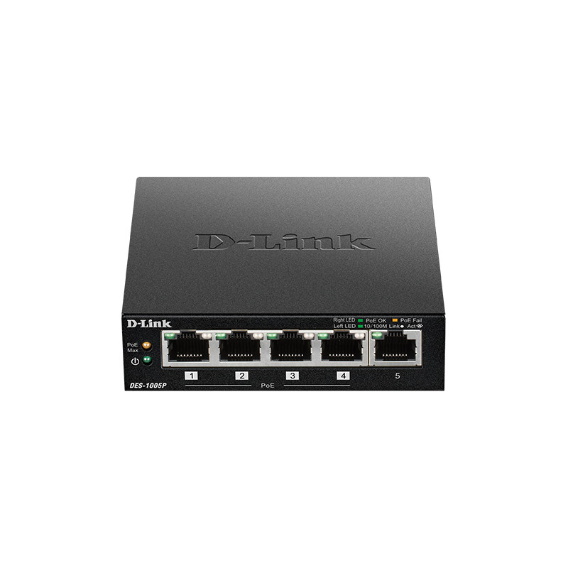 D-Link DES-1005P 5-port 10/100 switch, 4xPoE+,60W