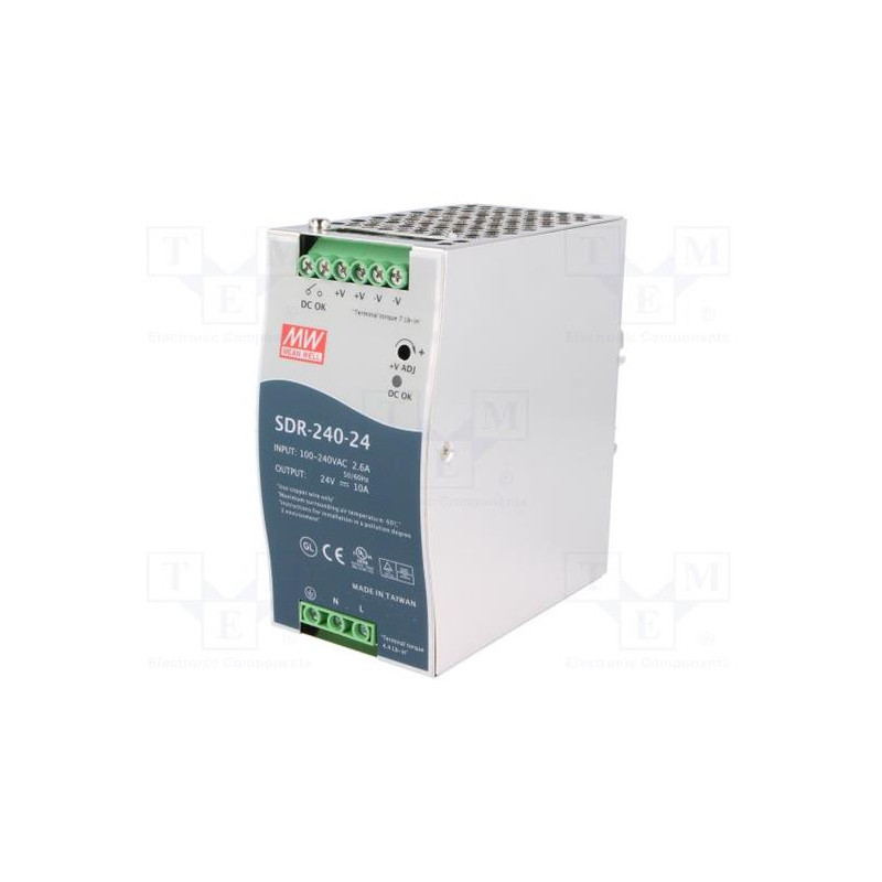 MEANWELL - SDR-240-24 - Priemyselný napájací spínaný zdroj 24V 240W na DIN