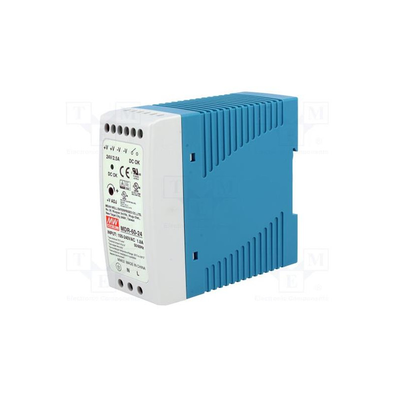 MEANWELL - MDR-60-24 - Priemyselný napájací zdroj 24V 60W na DIN lištu