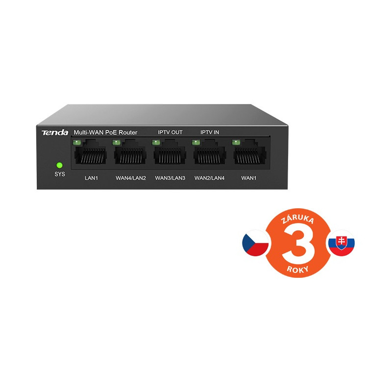 Tenda G0-5G-PoE Gigabit PoE Router MultiWAN, 3x GWAN/GLAN, 1x GWAN, 1x GLAN, 4x PoE 802.3af/at, VPN