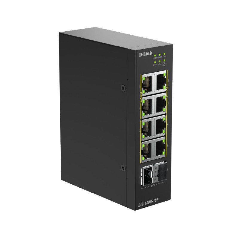 D-Link DIS-100G-10P 10-Port Gigabit Industrial PoE+ Unmanaged Switch with 2 x 2.5G SFP+ Ports