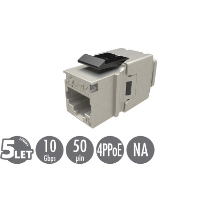 Rýchlozarezávacie keystone Solarix CAT6A STP SXKJ-10G-STP-BK-NA Component Level a 4PPoE certifikácia
