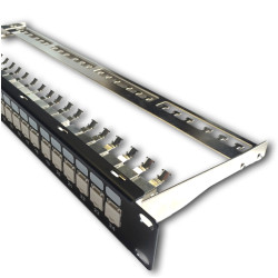 DATACOM Patch panel 19'' STP 24 port CAT6A 1U černý, vyväz. lišta, beznástrojový