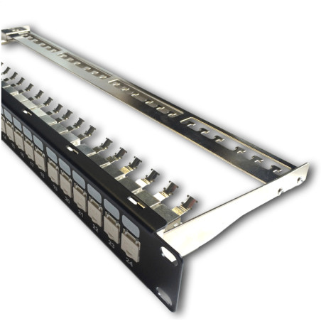 DATACOM Patch panel 19'' STP 24 port CAT6A 1U černý, vyväz. lišta, beznástrojový