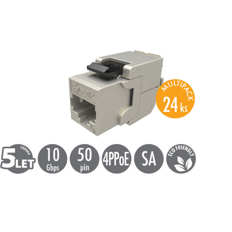 MULTIPACK 24 ks - samorezný keystone Solarix CAT6A STP SXKJ-10G-STP-BK-SA Component Level a 4PPoE