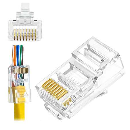 W-Star Konektor UTP RJ45EZ Cat6 1000ks 3U pozlátený 6SLD pass through RJ45EZC6T