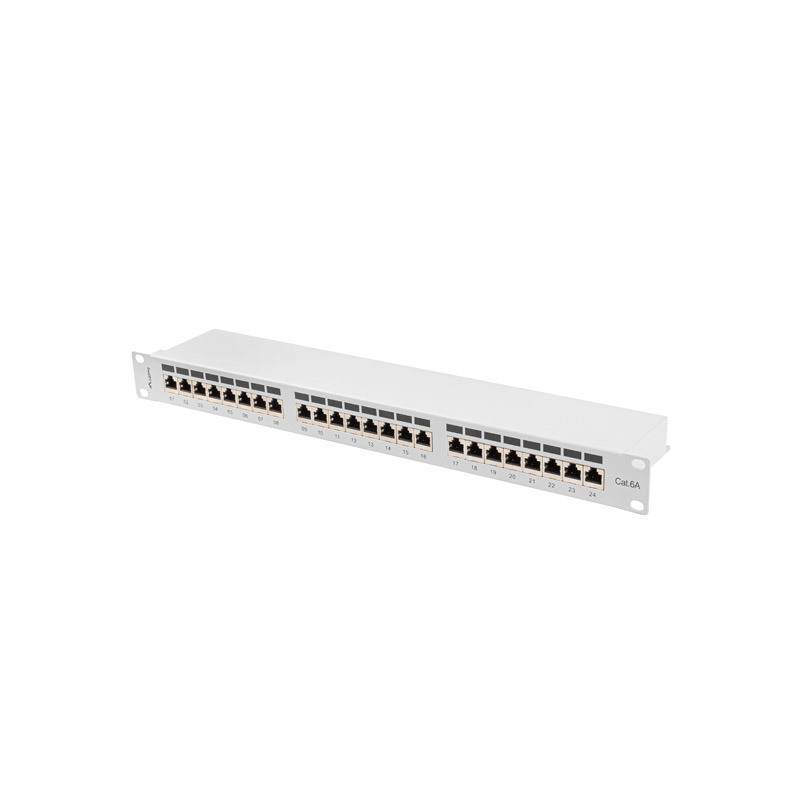 LANBERG PATCH PANEL 24 PORTOV 1U 19'' CAT.6A FTP TIENENÝ ŠEDÝ