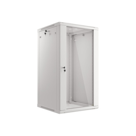 LANBERG 19'' RACKOVÁ SKRIŇA PRO MONTÁŽ NA STENU 22U/600X600 (FLAT PACK) S PROSKLENÝMI DVERAMI ŠEDÁ V2