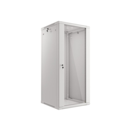 LANBERG RACKOVÁ SKRIŇA 19'' NÁSTENNÁ 27U/600X600 (FLAT PACK) S PRESKLENÝMI DVERAMI ŠEDÁ V2