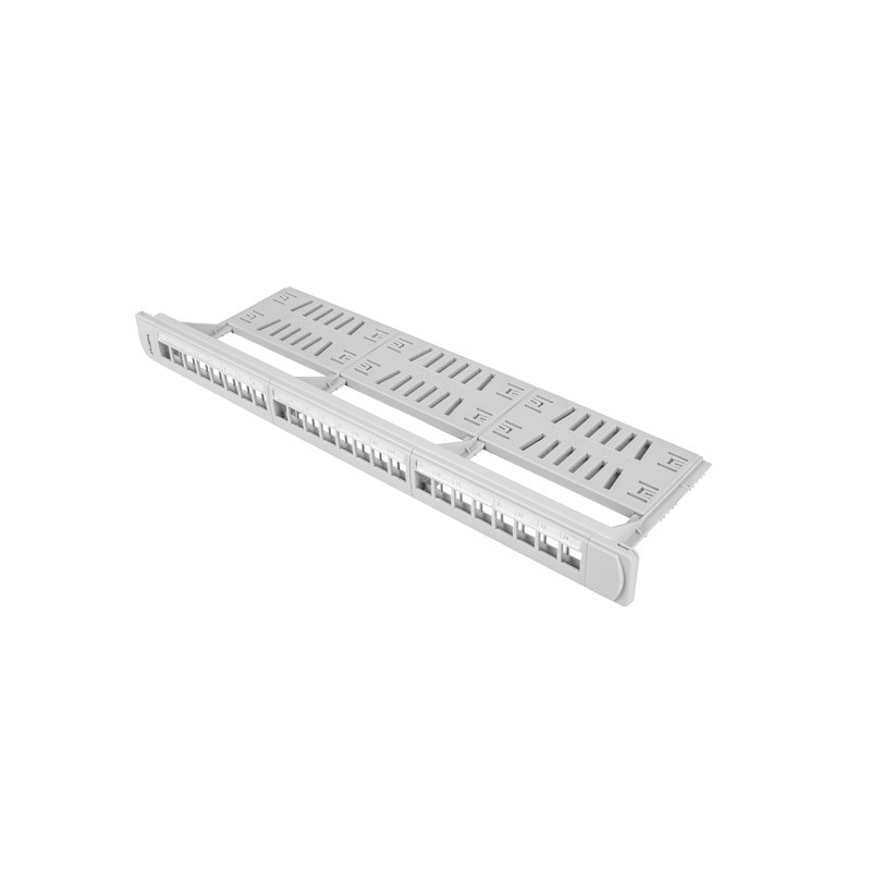 24PORTOVÝ PATCH PANEL 1U S ORGANIZÉROM PRO KEYSTONE MODULY ŠEDÝ LANBERG
